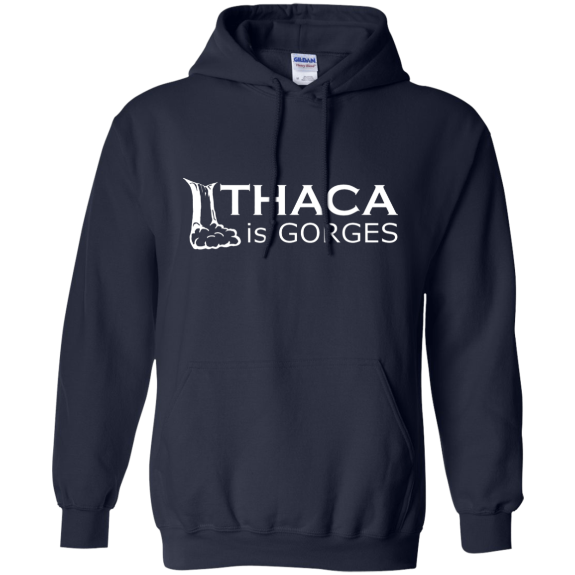 Ithaca Is Gorges Pullover Hoodie 8 oz. (White Graphic on Front)