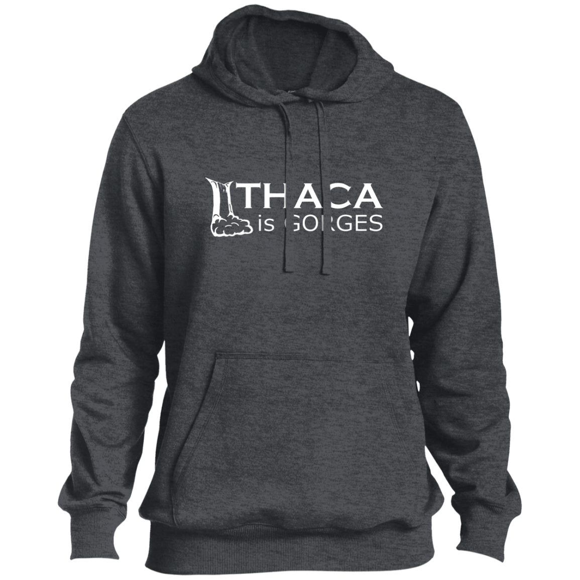 Ithaca Is Gorges Tall Sports Pullover Hoodie (White Graphic on Front)