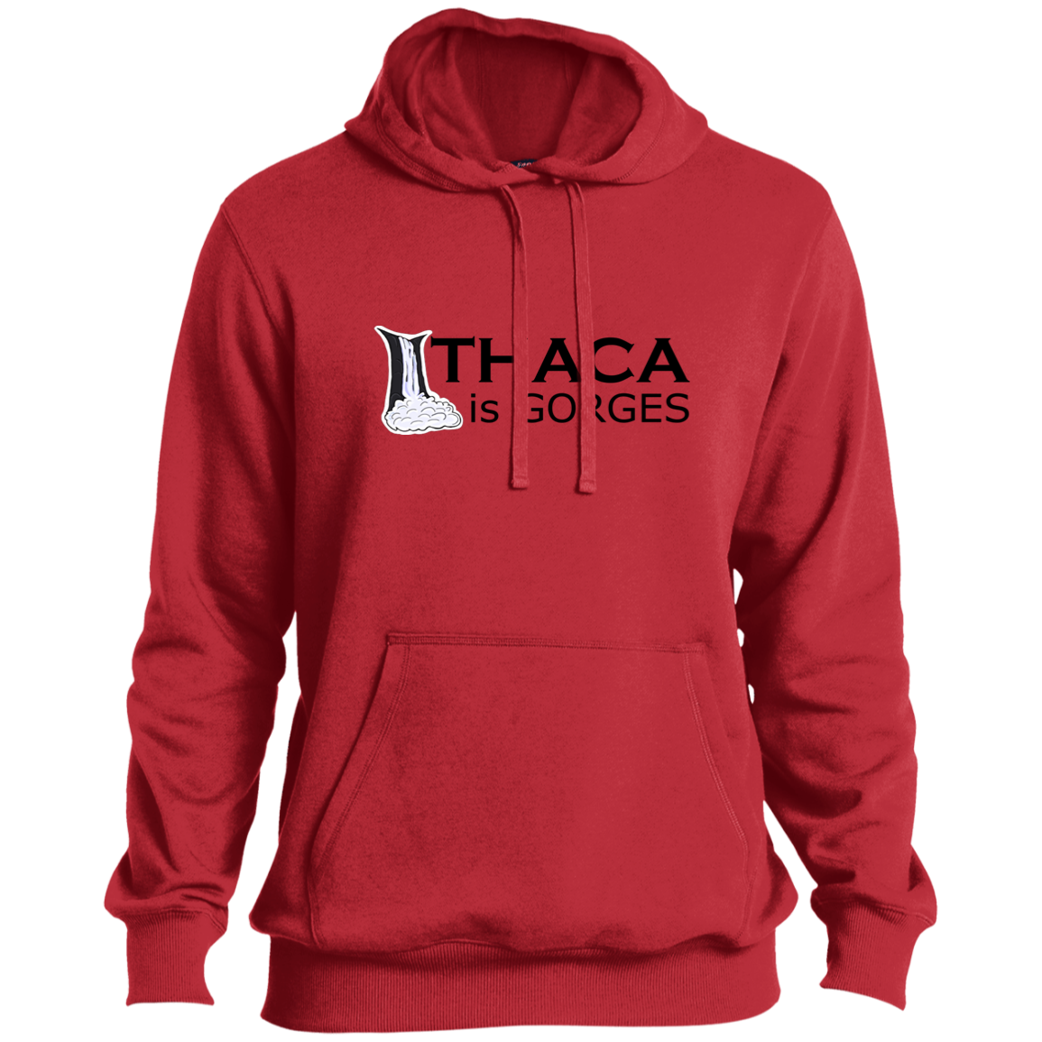 Ithaca Is Gorges Tall Sports Pullover Hoodie (Color Graphic on Front)