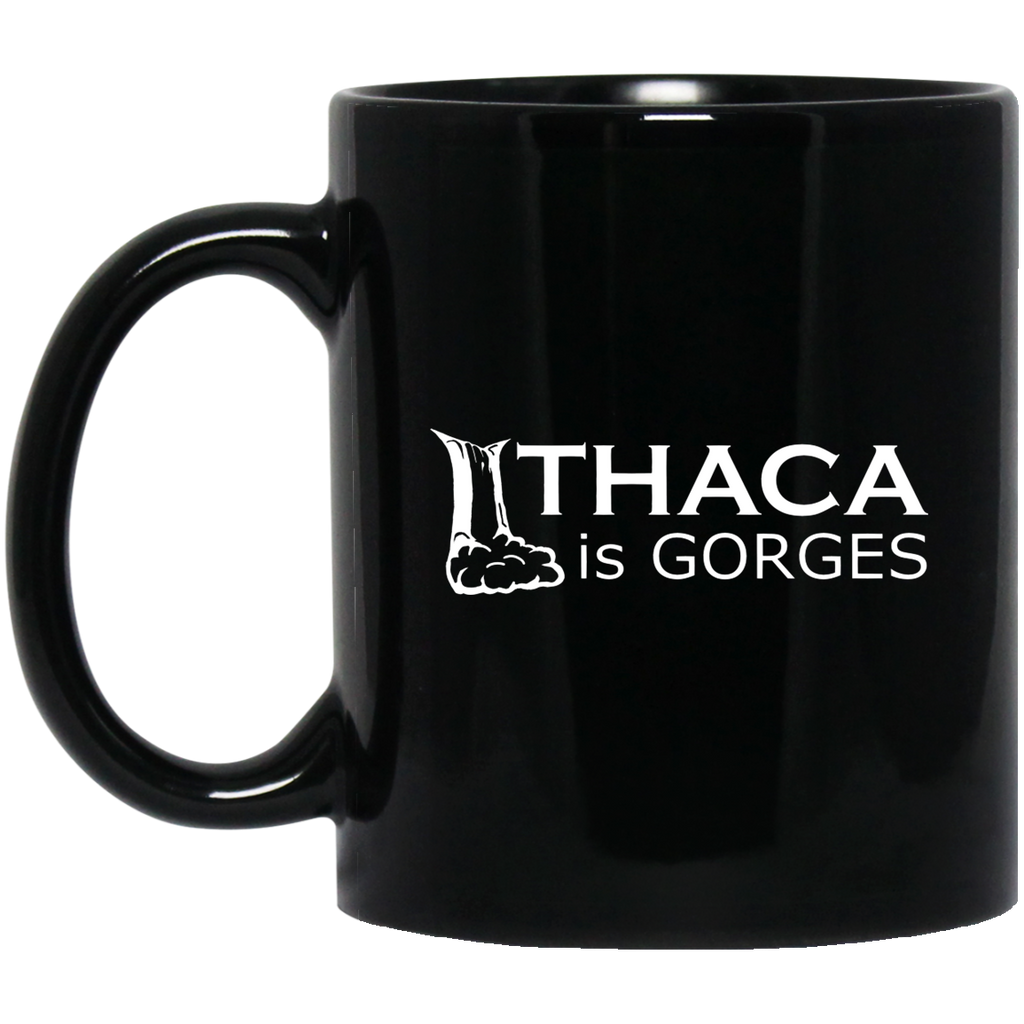 Ithaca Is Gorges 11 oz. Black Mug (White Graphic)