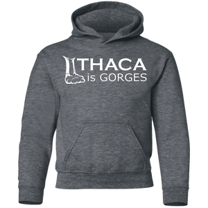 Ithaca is Gorges Youth Pullover Hoodie (White Graphic)