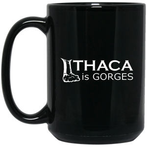 Ithaca Is Gorges 15 oz. Black Mug (White Graphic)
