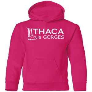 Ithaca is Gorges Youth Pullover Hoodie (White Graphic)